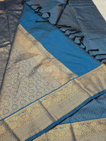 Load image into Gallery viewer, Vaira oosi x Checkered Saree - Dark Teal Blue
