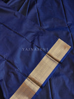 Load image into Gallery viewer, Minimalist Semi Silk Saree x Gold Zari - Navy Blue
