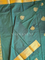 Load image into Gallery viewer, Soft Silk x Gold Zari Saree - Bottle Green
