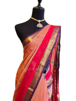 Load image into Gallery viewer, Kanchi Cotton Saree x Temple Border : Peach x Purple
