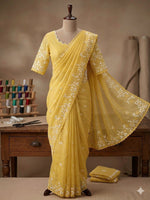 Load image into Gallery viewer, Textured Chiffon Saree | The Pastel Edit : Yellow
