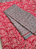 Load image into Gallery viewer, Cotton Saree x Printed Design : Red x Grey
