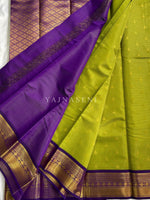 Load image into Gallery viewer, Kanchipuram Semi Silk Saree x Checkered - Parrot Green x Purple
