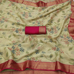 Load image into Gallery viewer, Chiffon Floral Saree x Silk Border - Cream x Pink
