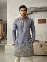 Load image into Gallery viewer, RANVEER SINGH [S/36] - (Ashblue) Men Mid Length Kurta Top
