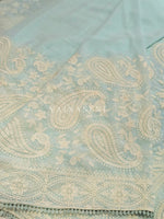 Load image into Gallery viewer, Organza Saree x Chikankari Embroidery x Lace border : Light Blue
