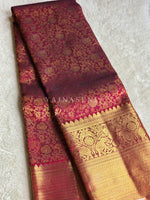 Load image into Gallery viewer, IMPERIAL MERLOT- Pure Kanjivaram Silk Saree with Gold Zari
