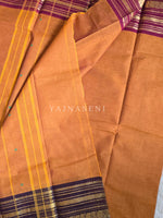 Load image into Gallery viewer, Kanchi Cotton Saree x Ganga-Jamuna Border : Dark Amber x Dark Brown x Wine
