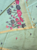 Load image into Gallery viewer, Linen Cotton Saree x Pichwai Tales - Aqua
