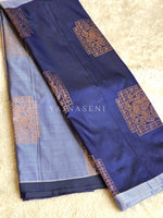 Load image into Gallery viewer, Semi Kanchi Silk x Borderless Saree - Dark Blue x Ash Blue
