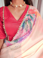 Load image into Gallery viewer, Floral x Georgette Saree - Peach
