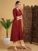 Load image into Gallery viewer, DAAKINI [S/36] - Semi-Flared Kurti Dress (Maroon)
