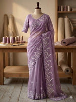 Load image into Gallery viewer, Textured Chiffon Saree | The Pastel Edit : Lavender

