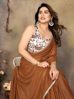 Load image into Gallery viewer, Chiffon Saree x Mirrors x Lace : Brown
