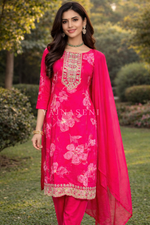 Load image into Gallery viewer, MAHIMA [L/40] - Straight Cut Kurti Set (Hot Pink)
