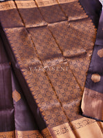 Load image into Gallery viewer, Midnight - Pure Kanjivaram Silk Saree with Copper Zari
