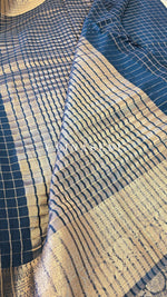 Load image into Gallery viewer, Georgette x Checkered Saree - Teal Blue
