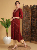 Load image into Gallery viewer, DAAKINI [S/36] - Semi-Flared Kurti Dress (Maroon)
