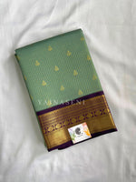 Load image into Gallery viewer, Kanchipuram Semi Silk Saree x Checkered - Seafoam Green x Dark Purple
