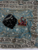 Load image into Gallery viewer, Georgettte Satin x Embroidered Saree - Metallic Blue
