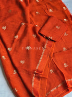 Load image into Gallery viewer, Viscose Chinnon Saree x Satin Border - Orange

