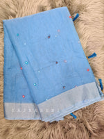 Load image into Gallery viewer, Mirror work on semi linen saree - Blue
