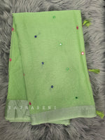 Load image into Gallery viewer, Mirror work on semi linen saree - Green
