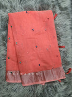 Load image into Gallery viewer, Mirror work on semi linen saree - Peachy Pink
