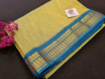 Load image into Gallery viewer, Kalyani Cotton Saree - Lime Green with Turquoise
