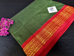 Load image into Gallery viewer, Kalyani Cotton Saree - Forest Green with Red
