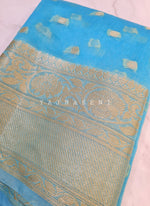 Load image into Gallery viewer, SilverGold Banarasi x SemiGeorgette Saree - Blue
