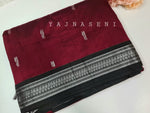 Load image into Gallery viewer, Kalyani Cotton Saree - Silver Zari : Deep Red x Black
