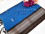Load image into Gallery viewer, Kalyani Cotton Saree - Silver Zari : Cerulean x Black

