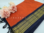 Load image into Gallery viewer, Kalyani Cotton Saree - Orange x Midnight Blue
