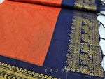 Load image into Gallery viewer, Kalyani Cotton Saree - Orange x Midnight Blue
