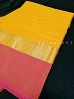 Load image into Gallery viewer, Minimalist Cotton Saree , Temple border Series : Mango x Orange-Pink
