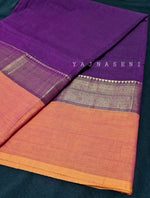 Load image into Gallery viewer, Minimalist Cotton Saree , Temple border Series : Purple x Burnt Orange
