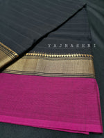 Load image into Gallery viewer, Minimalist Cotton Saree , Temple border Series : Black x Purple
