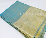 Load image into Gallery viewer, Cerulean x Mustard- Pure Kanjivaram Silk Saree with White Gold Zari
