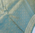 Load image into Gallery viewer, Cerulean x Mustard- Pure Kanjivaram Silk Saree with White Gold Zari
