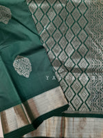 Load image into Gallery viewer, Pine - Pure Silk Saree with White Gold Zari
