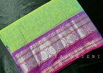 Load image into Gallery viewer, Kanchipuram Pure Cotton saree - Seafoam x Violet (silver zari)
