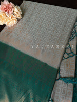 Load image into Gallery viewer, Banarasi Soft Silk Copper Zari Saree - Powder Blue x Teal

