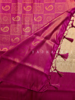 Load image into Gallery viewer, Banarasi Soft Silk Copper Zari Saree - Ivory x Magenta Pink
