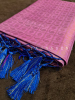 Load image into Gallery viewer, Banarasi Soft Silk Copper Zari Saree - Carnation Pink x Persian Blue
