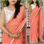 Load image into Gallery viewer, PomPom x Georgette Saree : Orange
