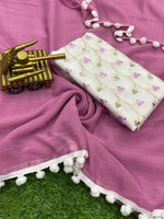Load image into Gallery viewer, PomPom x Georgette Saree : Purple
