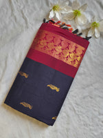 Load image into Gallery viewer, Kalyani Cotton Saree : Navy Blue x Rani x Pink
