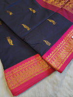 Load image into Gallery viewer, Kalyani Cotton Saree : Navy Blue x Rani x Pink
