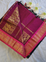 Load image into Gallery viewer, Kalyani Cotton Saree : Navy Blue x Rani x Pink
